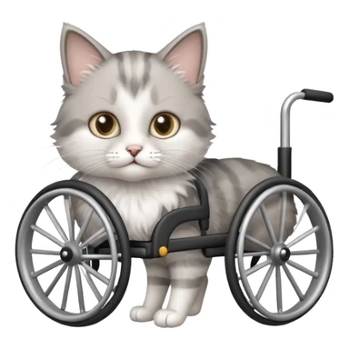disabled grey and white small cat using a wheelchair made for cats sticker