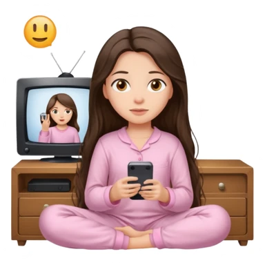 long haired brunette girl hazel eyes in light pink watching tv sticker