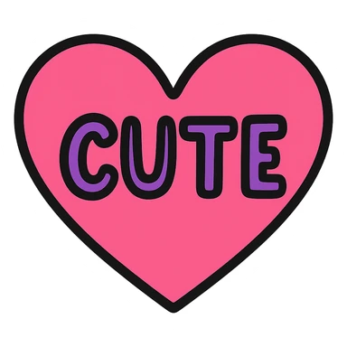Change the word CUTE to purple, keep the pink heart and color outline icon style, handwritten text, with no background. sticker