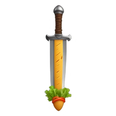 A sword made of Kebab slicing a a castle made from veggie sticker