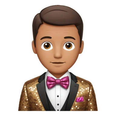 Neil Fanning, Australia Actor (b.1967) with brown sequin suit with bow tie sticker