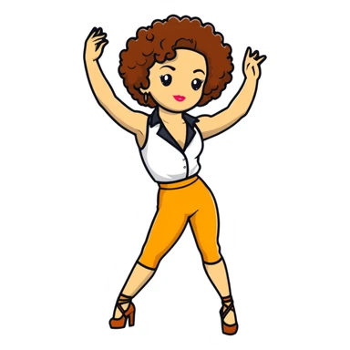 woman disco dancer, white skin, brown curly hair sticker