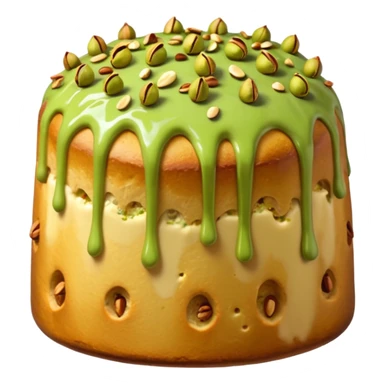 panettone con glassa al pistacchio che scende lungo i bordi e pistacchi come decorazione sticker