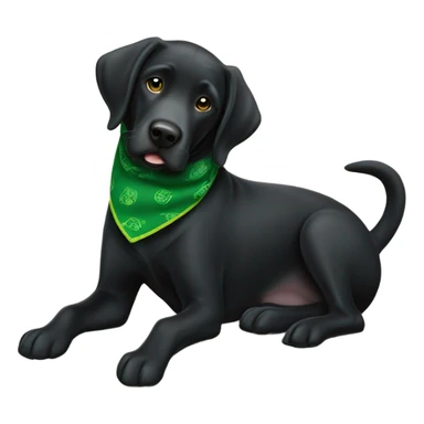 Black lab wearing green bandanna around neck, scooting butt on a carpet farting ￼ sticker