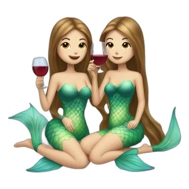 Three beautiful mermaids (two brown hair and blond one) drinking wine sticker