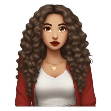 young moroccan woman with dark brown eyes, dark long curling hair, red lips, streetwear outfit sticker