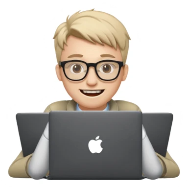 nerdy coder with glasses and prominent teeth, laptop open in front sticker