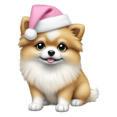pomeranian puppy full body light blue eyes pink christmas hat on sticker