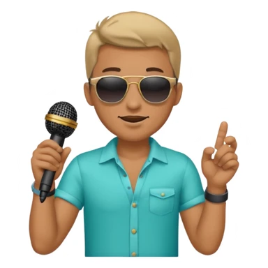 man with summer clothes and sun glasses holding microphone sticker