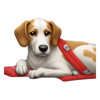 dog resting on couch pillow with red collar on  sticker