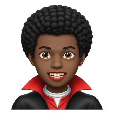 Black darkskin seventeen man  with little afro haircut and vampire teeth sticker