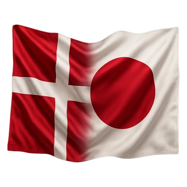 realistic illustration of Denmark and Japan flags merged with satin fabric look, no background sticker