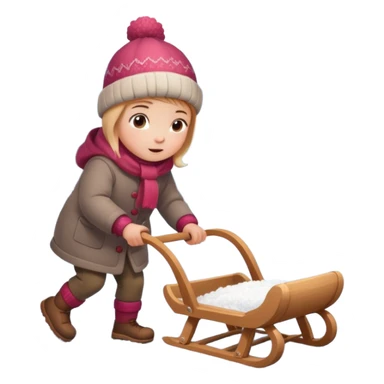 child pulling sled in snow fall and ground with snow sticker