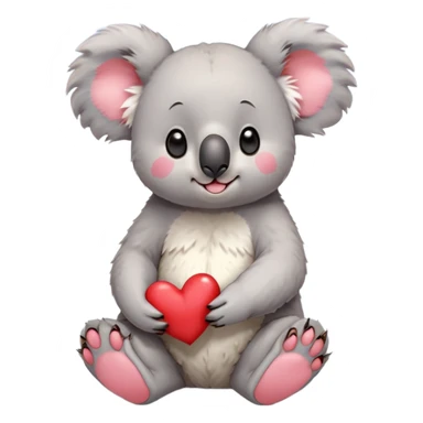 An anime-style koala sitting upright with a derpy, confused expression on its face. Its big round eyes are slightly crossed, giving it a spaced-out, clueless look. Its mouth is slightly open with a little string of drool dripping from the corner. The koala’s ears are fluffy and oversized, flopping a bit to the sides. Its head is slightly tilted as if it just forgot what it was doing. It's holding a small, bright red heart with both paws, but it's gripping it awkwardly, like it doesn’t really know why it’s holding it. The overall vibe is super goofy and adorable – a mix of innocent confusion and cartoonish charm. The background could be simple or dreamy, maybe with soft pastel colors or floating question marks around its head to add to the derpy atmosphere. sticker