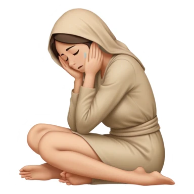 woman sitting on floor in profile view crying with face covered by arms sticker