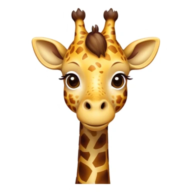 Cinematic Cute Giraffe Portrait Emoji, Head tilted playfully and inquisitively, featuring a glossy, patterned Fur of warm yellows and browns with delicate white spots, round, sparkling eyes filled with curious wonder, Simplified yet irresistibly adorable features, highly detailed, glowing with a warm, friendly glow, high shine, affectionate and gentle, stylized with a touch of savannah whimsy, bright and endearing, soft glowing outline, capturing the essence of a mischievous yet loving giraffe, so playful it feels like it could gallop out of the screen and into your arms! sticker
