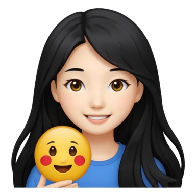 beautiful Korean girl with long black hair and black eyes, emoji style sticker