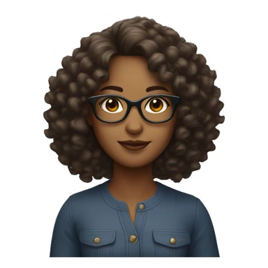 Lady with medium length curly hair and glasses, brown skin  sticker
