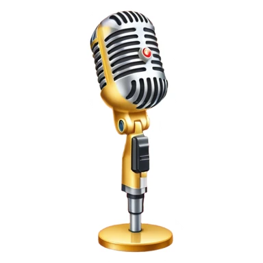 Create a glamorous and vibrant emoji that represents pop or stage vocal performance. The design should feature an iconic stage microphone with a sparkling, rhinestone-studded microphone stand, set on a red carpet leading to an empty stage with concert lighting. Include elements like a celebratory firework display in the background and a ribbon of musical notes flowing around the scene to symbolize the performance's energy. Use bright colors like gold, red, and silver to emphasize the excitement and glitz of the pop vocal world. The background should be transparent. sticker