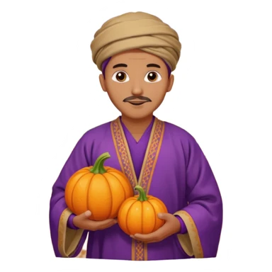 Tan Moroccan man sitting holding with pumpkin and purple grapes in countryside  sticker