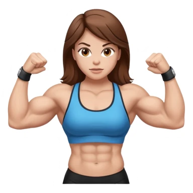 Strong muscle girl brown hair flexing white sticker