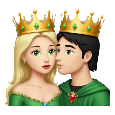 Blonde Queen with crown Green eyes  whole body Kissing man black Hair sticker