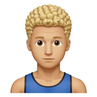 Athletic man with blond curly hair, straight on sides, thick neck, high top fade with no part, no shirt and show abs sticker
