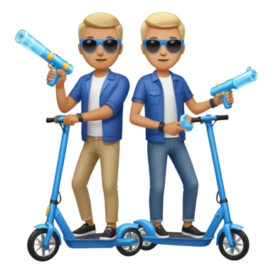 2 men on electric scooters with water pistols sticker