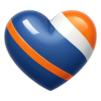 Glossy, sporty dark blue heart with diagonal white and orange athletic stripes going down one side sticker