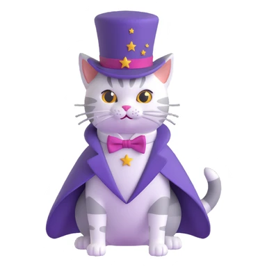 A magician cat in a top hat, a bowtie and a purple cape with stars sticker