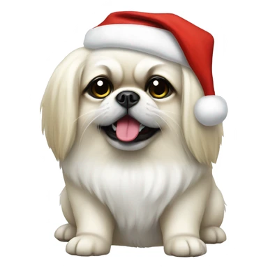 White Pekingese wearing Santa  sticker