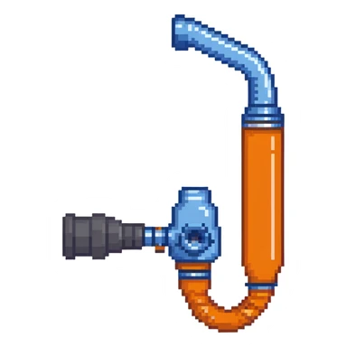 Pixelated blue VO2 max mouthpiece with breathing valve and connected tube sticker