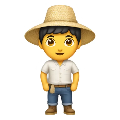 Little asian man with rice farmer hat sticker