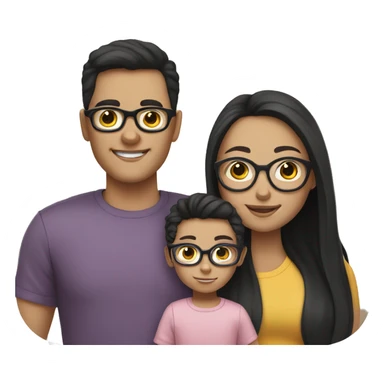 a family emoji with a big brother with glasses, younger brother and a baby sister ( white skin tone, black hair) sticker
