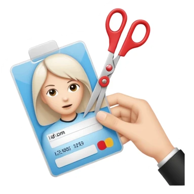 Scissors cutting an ID card in 2 parts.hyper realistic sticker