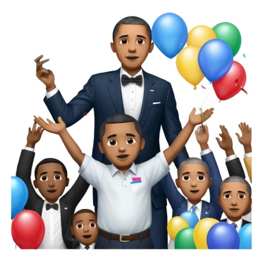 Diddy holding baby oil at a party with balloons and confetti and banners oiled up Obama is there as well holding a sign saying Obama have dih sticker