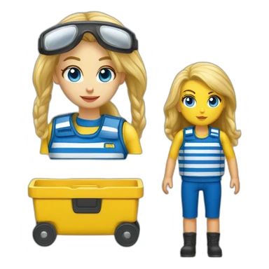 Ikea coworker blue eyes blond woman blue stripes t-shirt and yellow security vest with trolley scan sticker