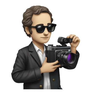 young jean luc godard with sunglasses holding a camera sticker