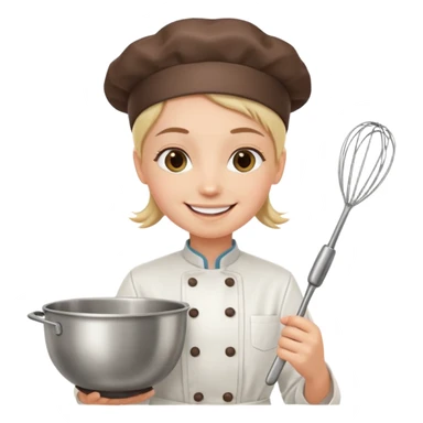 Young Pastry Chef – smiling, holding whisk and mixing bowl. sticker