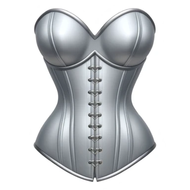 A luxury corset emoji made of silver chrome, smooth metallic curves, minimal fashion silhouette, glossy reflections, sensual high-end aesthetic, iOS emoji style, centered, clean white background sticker