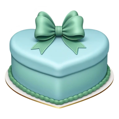 Heart shaped pastel blue birthday cake with a huge deep green bow sticker