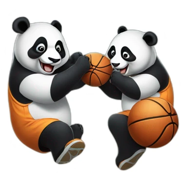 two pandas playing basketball in the moon in Dali style sticker