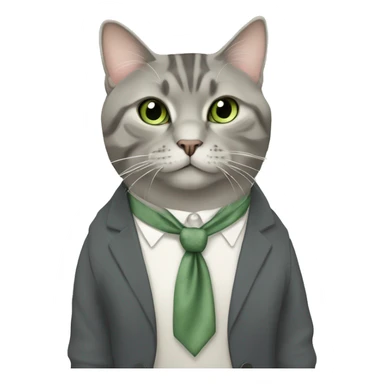 Aesthetic fat grey tabby British short hair full body cat with sage green bow tie sticker