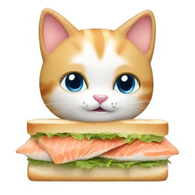 kitty  with a sandwich with salmon sticker