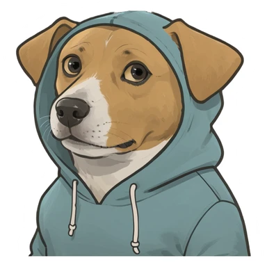 Dog wearing a hoodie sticker