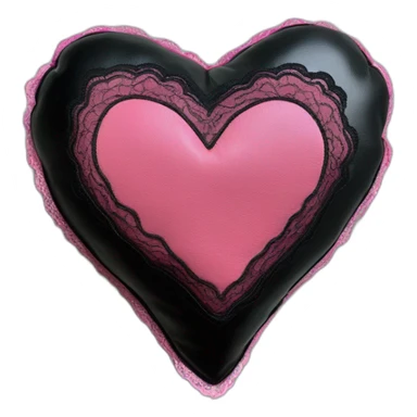 black leather heart shaped cushion with pink paw print red lace border sticker
