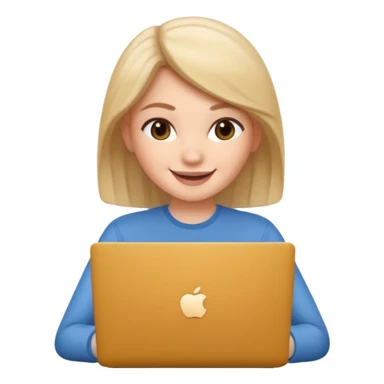memoji of a female with a laptop in front, apple-style, modern sticker