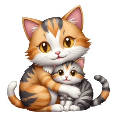 happy mom cat hugging her happy kitten sticker