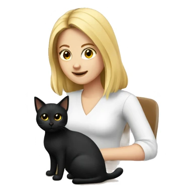 A medium haired blonde girl designing with a computer, with a black cat  sticker
