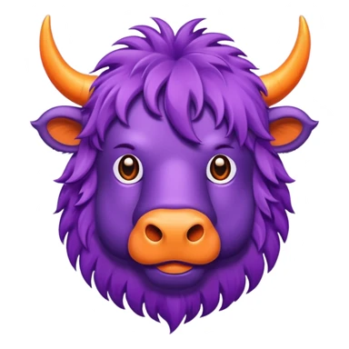 a purple yak Head with pieces of orange paper hanging in his head sticker